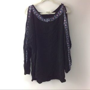 Ava Viv Women's Top Long Sleeve Cut Out Black 3X